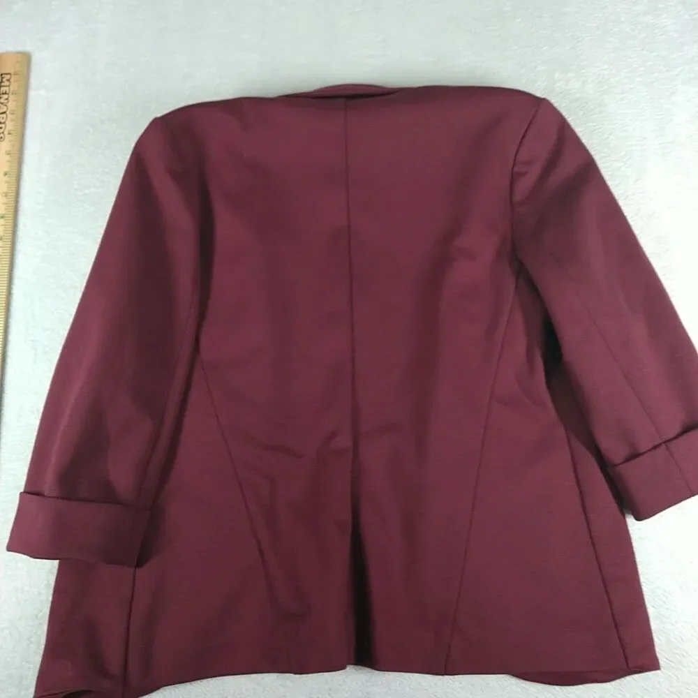 Lauren Conrad Ponte Knit Open Front Blazer Jacket Women's 12 Maroon 3/4 sleeve - Picture 7 of 8